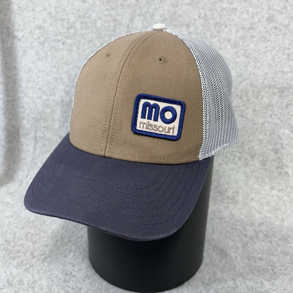 G54 Missouri Trucker Hat Cap MO Patch Tan Blue White Mesh Snapback‎